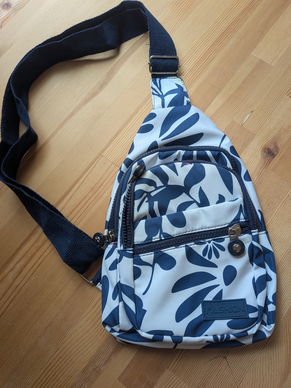 Navy & White Floral Multi pocket Sling Bag